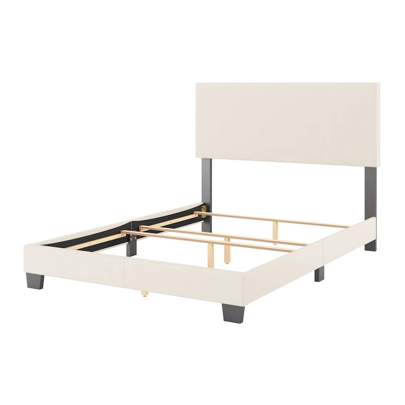 Lit plateforme en bouclé crème – Simple / Double / Grand lit / Très grand lit, 1 personne