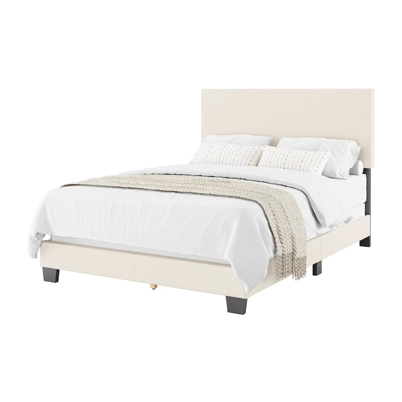 Lit plateforme en bouclé crème – Simple / Double / Grand lit / Très grand lit, 1 personne