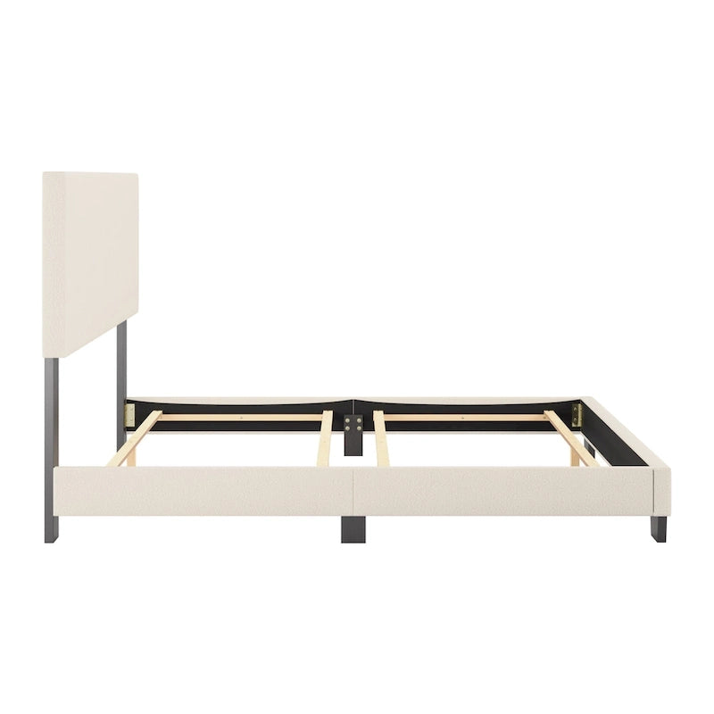 Lit plateforme en bouclé crème – Simple / Double / Grand lit / Très grand lit, 1 personne