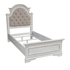 Lit capitonné en chenille touffetée blanc antique – Lit simple/double/Queen/King, 1-2 personnes