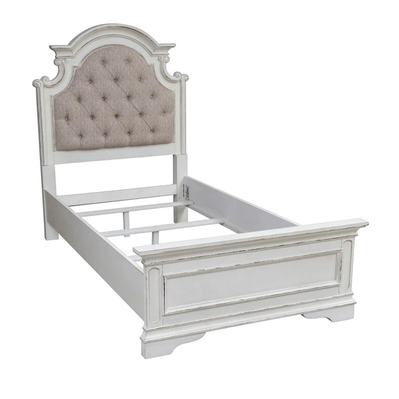 Lit capitonné en chenille touffetée blanc antique – Lit simple/double/Queen/King, 1-2 personnes