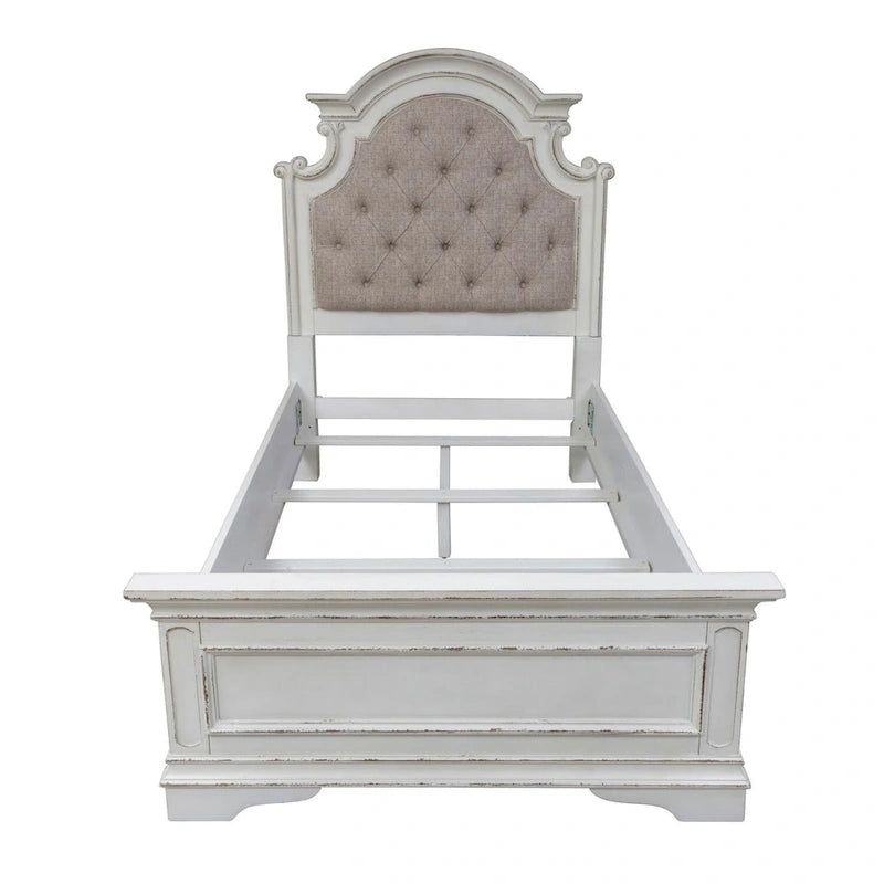 Lit capitonné en chenille touffetée blanc antique – Lit simple/double/Queen/King, 1-2 personnes