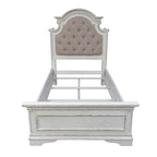 Lit capitonné en chenille touffetée blanc antique – Lit simple/double/Queen/King, 1-2 personnes