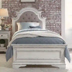 Lit capitonné en chenille touffetée blanc antique – Lit simple/double/Queen/King, 1-2 personnes