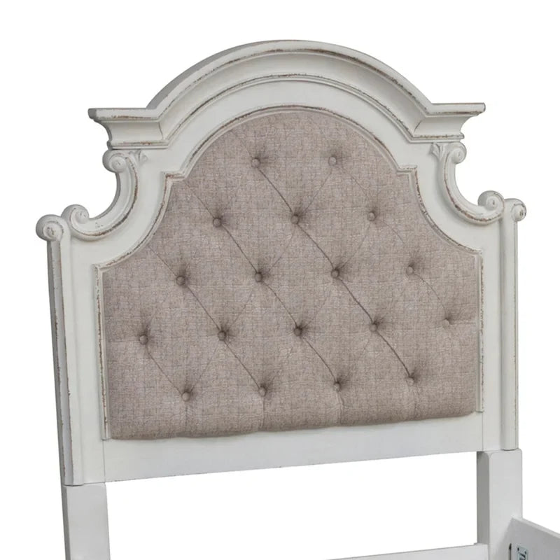 Lit capitonné en chenille touffetée blanc antique – Lit simple/double/Queen/King, 1-2 personnes