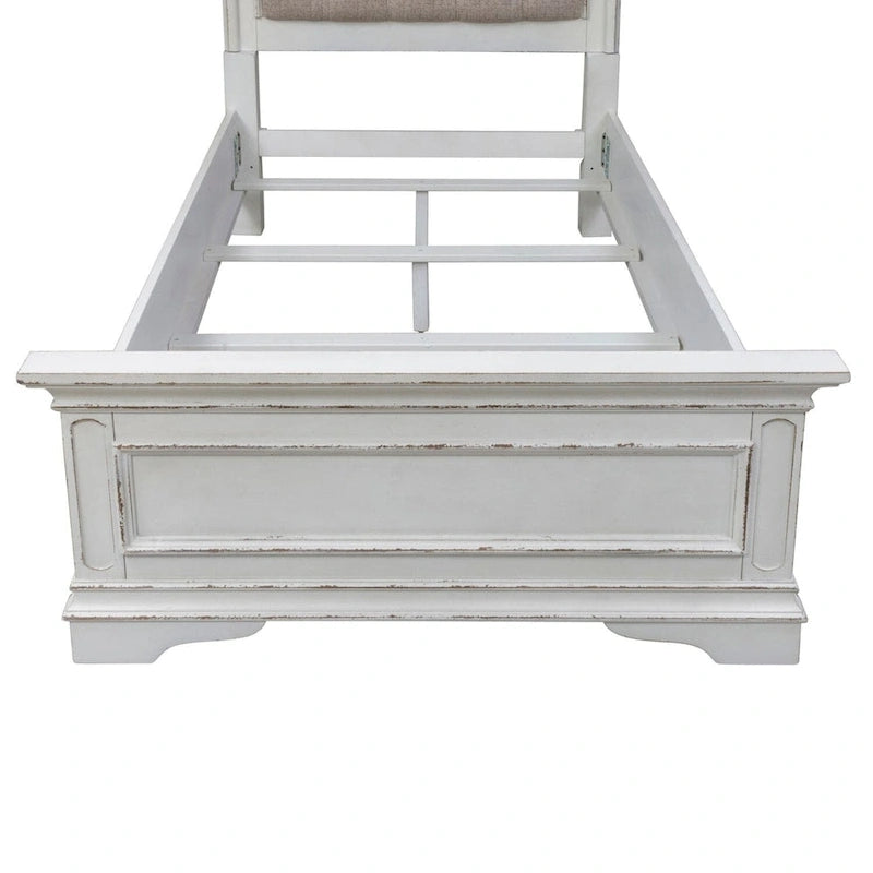 Lit capitonné en chenille touffetée blanc antique – Lit simple/double/Queen/King, 1-2 personnes