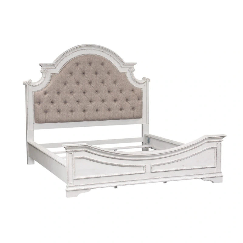 Lit capitonné en chenille touffetée blanc antique – Lit simple/double/Queen/King, 1-2 personnes