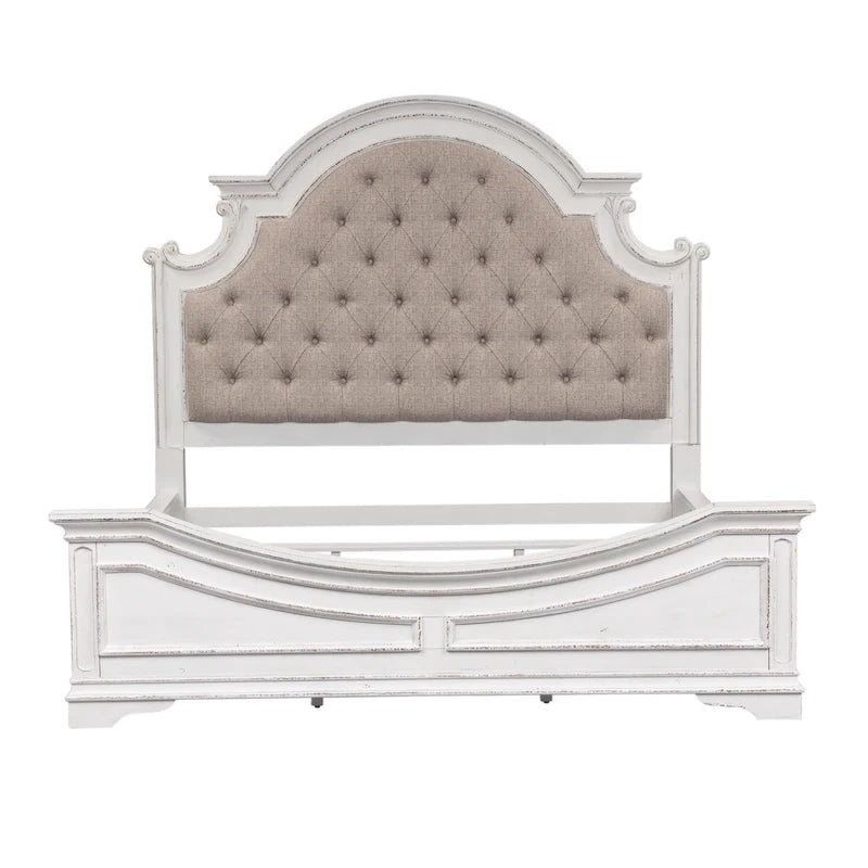 Lit capitonné en chenille touffetée blanc antique – Lit simple/double/Queen/King, 1-2 personnes