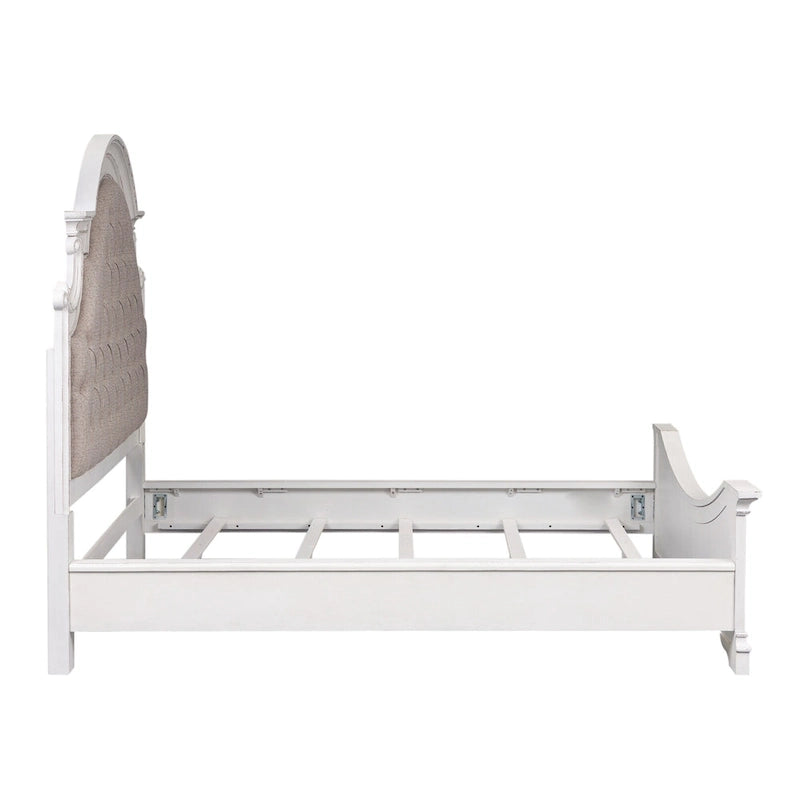 Lit capitonné en chenille touffetée blanc antique – Lit simple/double/Queen/King, 1-2 personnes