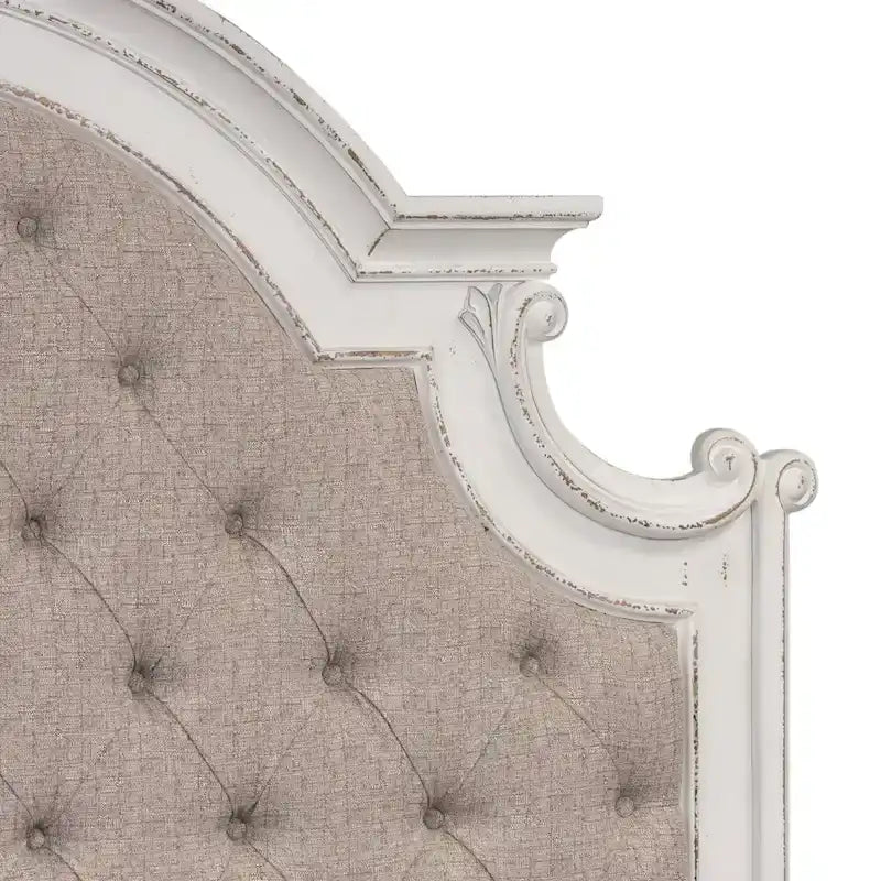 Lit capitonné en chenille touffetée blanc antique – Lit simple/double/Queen/King, 1-2 personnes