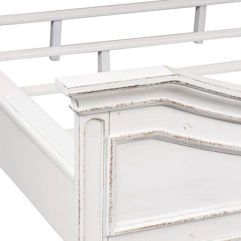 Lit capitonné en chenille touffetée blanc antique – Lit simple/double/Queen/King, 1-2 personnes