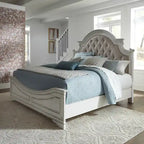 Lit capitonné en chenille touffetée blanc antique – Lit simple/double/Queen/King, 1-2 personnes