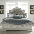 Lit capitonné en chenille touffetée blanc antique – Lit simple/double/Queen/King, 1-2 personnes