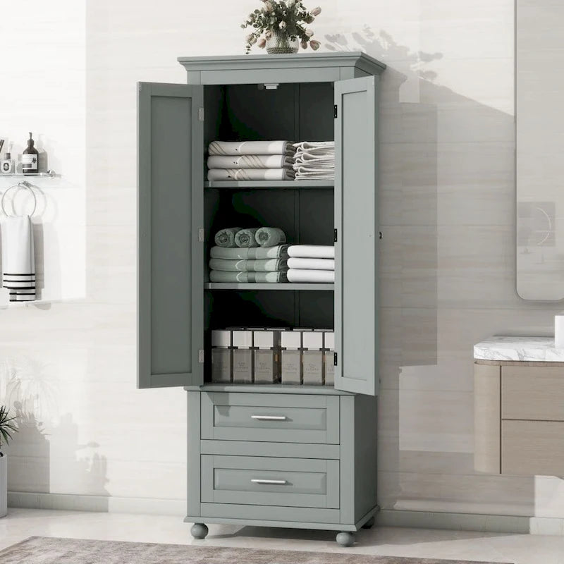 Meuble de rangement haut gris/blanc avec 2 tiroirs et une étagère réglable