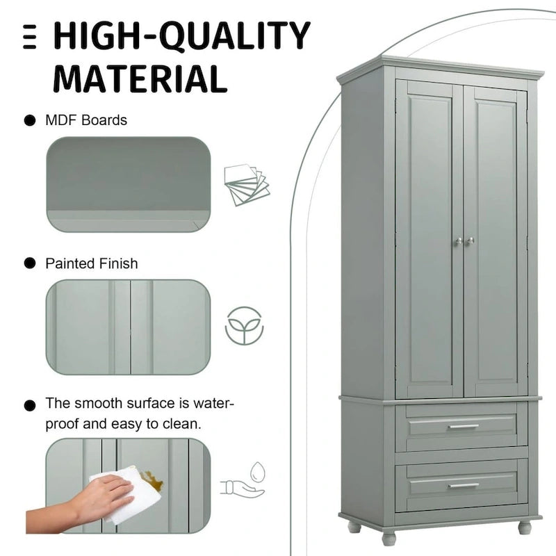Meuble de rangement haut gris/blanc avec 2 tiroirs et une étagère réglable