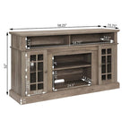 Meuble TV pour téléviseurs jusqu'à 65", finition gris délavé/espresso, avec insert de cheminée électrique, meuble à 2 portes, 1 compartiment