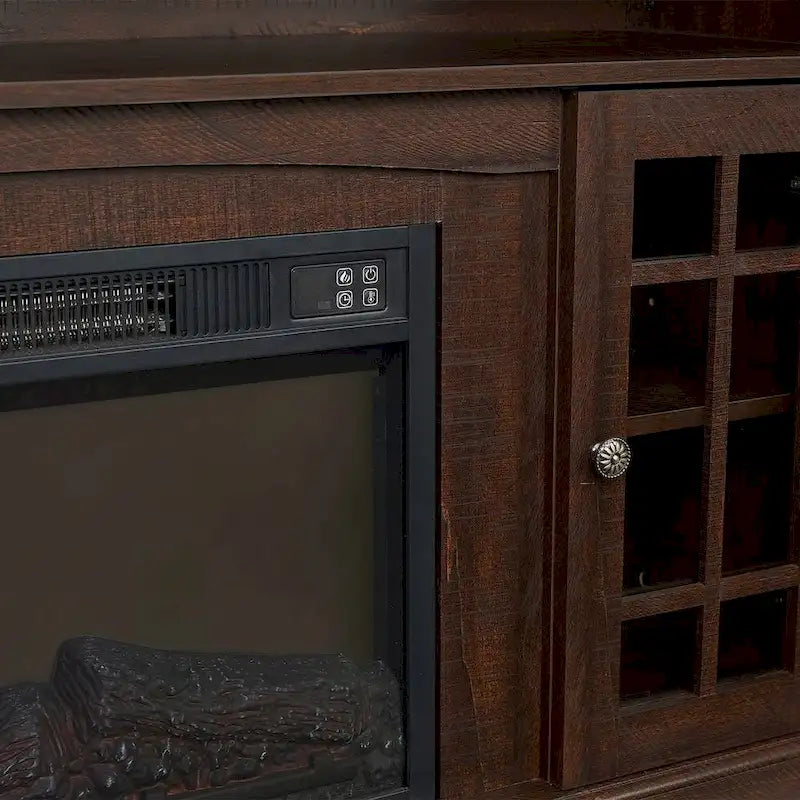 Meuble TV pour téléviseurs jusqu'à 65", finition gris délavé/espresso, avec insert de cheminée électrique, meuble à 2 portes, 1 compartiment