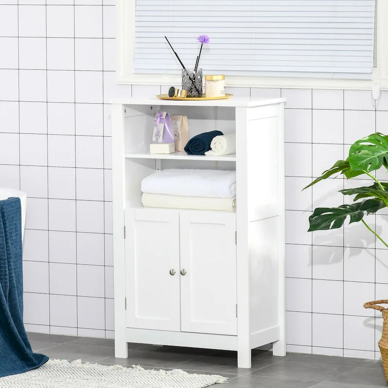 Meuble de rangement au sol double porte finition bois blanc, 1 à 2 personnes