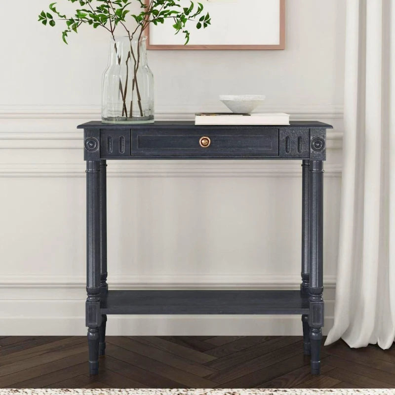 Table console traditionnelle noire / grise / blanche avec tiroir