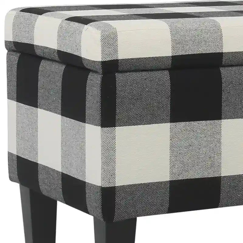 Banc de rangement à carreaux noirs et blancs, siège à charnière, pieds effilés, 1 place, grand