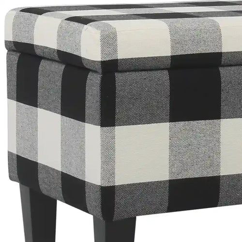 Banc de rangement à carreaux noirs et blancs, siège à charnière, pieds effilés, 1 place, grand