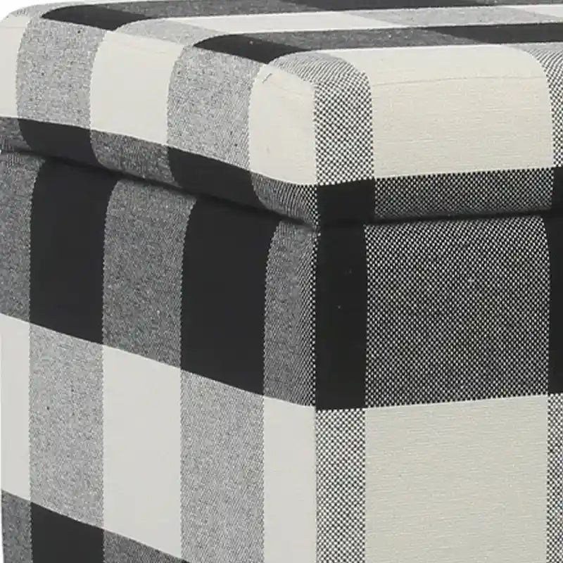 Banc de rangement à carreaux noirs et blancs, siège à charnière, pieds effilés, 1 place, grand