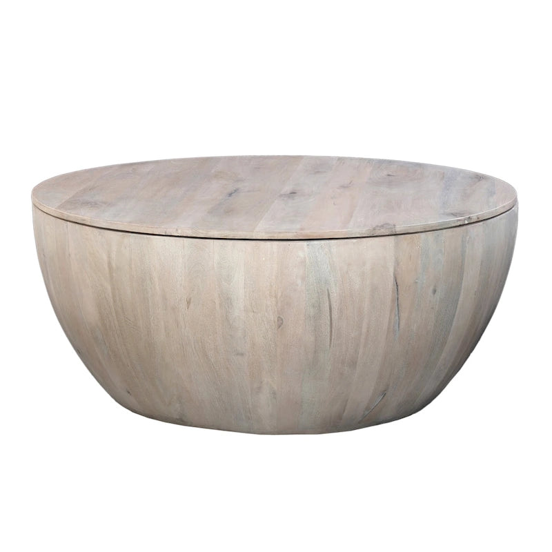 Table basse ronde en bois blanc avec rangement, pour 1 personne