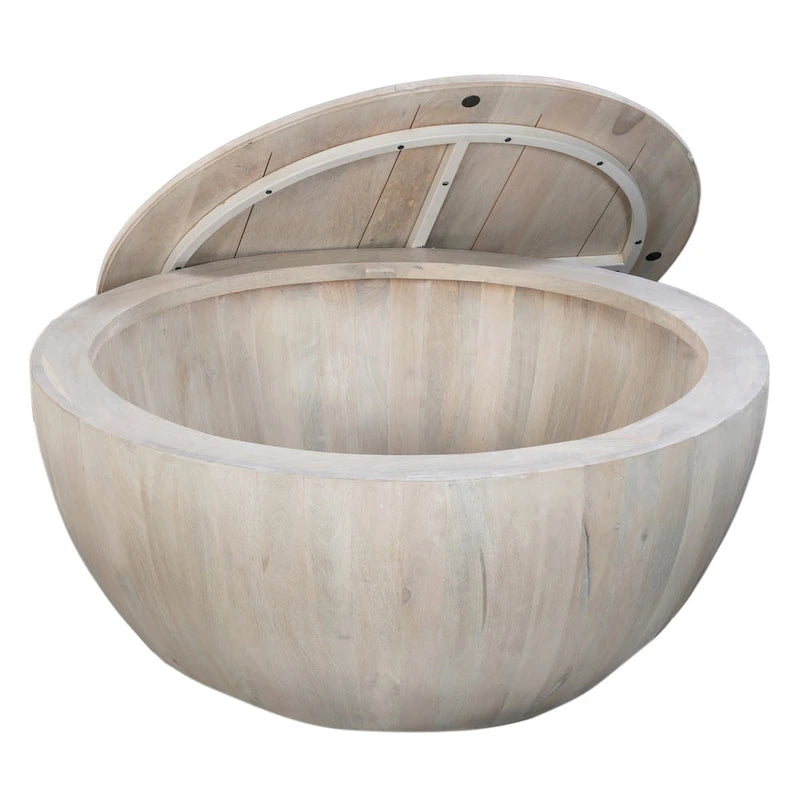 Table basse ronde en bois blanc avec rangement, pour 1 personne