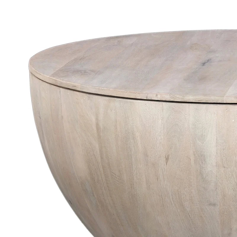 Table basse ronde en bois blanc avec rangement, pour 1 personne