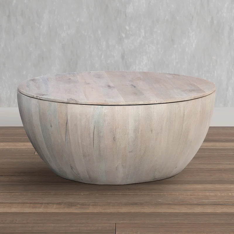 Table basse ronde en bois blanc avec rangement, pour 1 personne