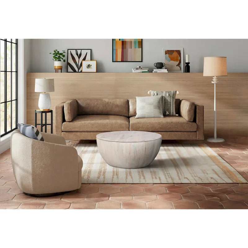 Table basse ronde en bois blanc avec rangement, pour 1 personne
