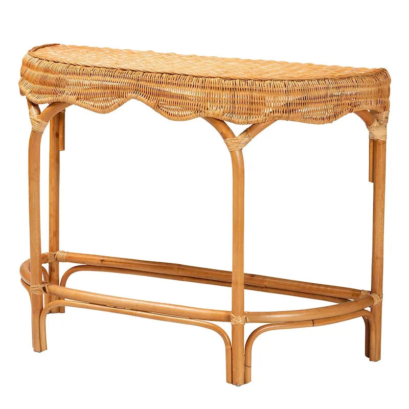 Console demi-lune en osier brun naturel
