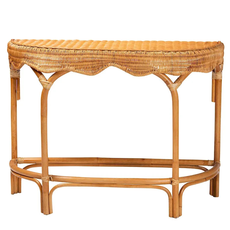 Console demi-lune en osier brun naturel