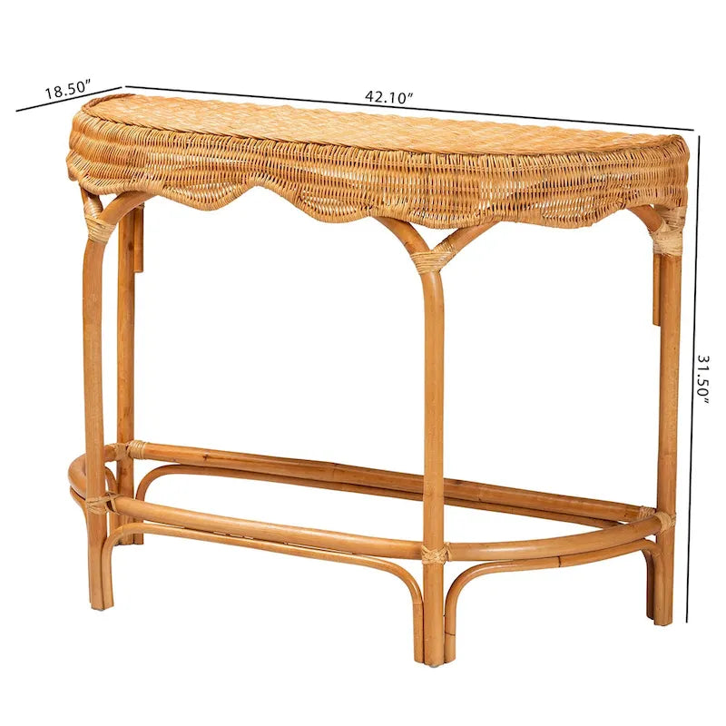 Console demi-lune en osier brun naturel