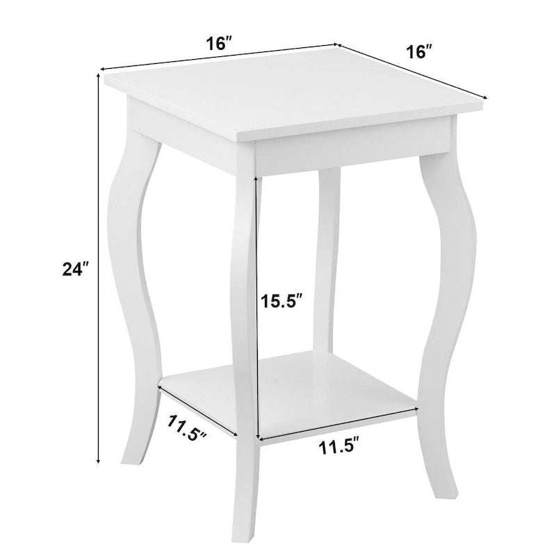 Table d'appoint blanche à pieds courbés avec étagère de rangement