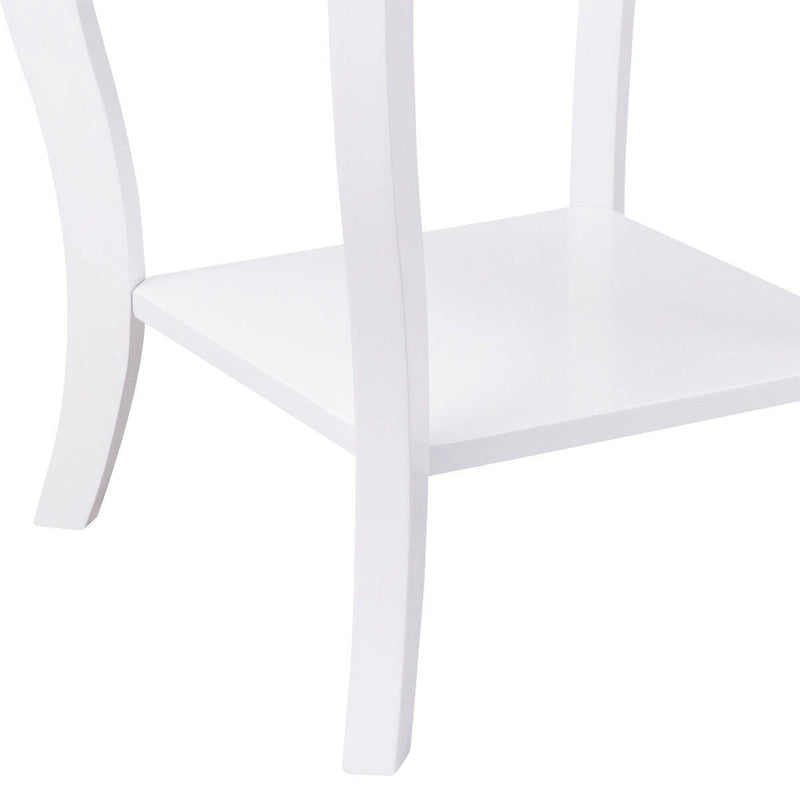 Table d'appoint blanche à pieds courbés avec étagère de rangement