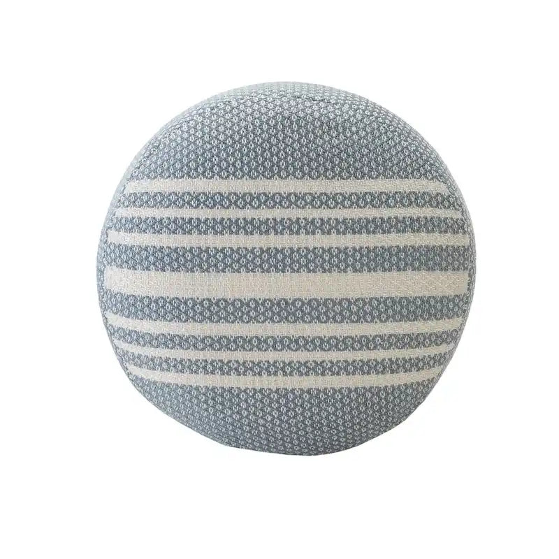 Pouf ottoman rond rayé bleu et blanc, 1 place