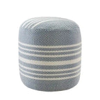 Pouf ottoman rond rayé bleu et blanc, 1 place