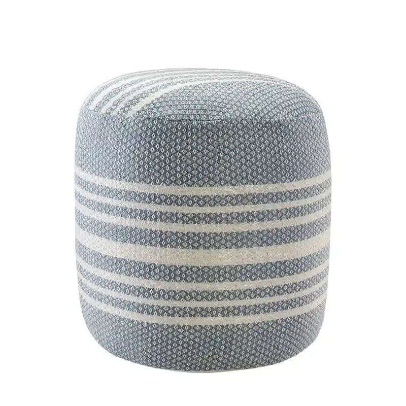 Pouf ottoman rond rayé bleu et blanc, 1 place
