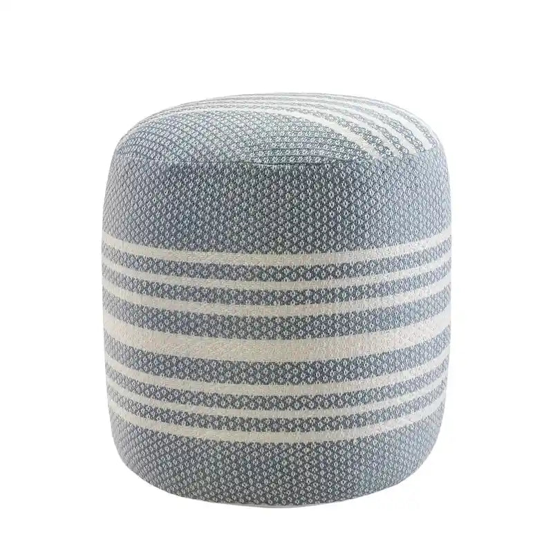 Pouf ottoman rond rayé bleu et blanc, 1 place