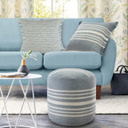 Pouf ottoman rond rayé bleu et blanc, 1 place