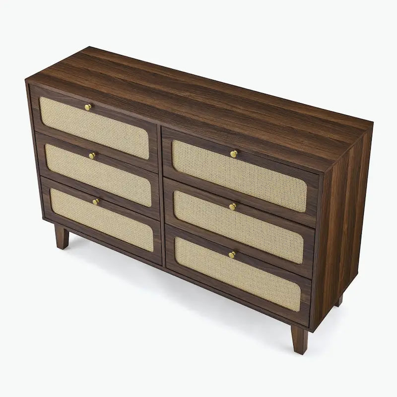 Commode à 6 tiroirs — Noyer Naturel / Chêne / Noir | Assemblage à 2 personnes