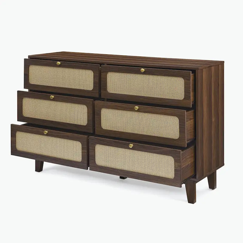 Commode à 6 tiroirs — Noyer Naturel / Chêne / Noir | Assemblage à 2 personnes