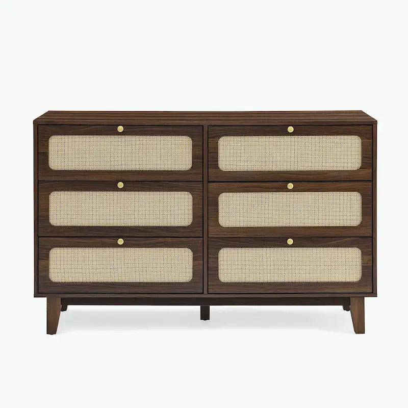 Commode à 6 tiroirs — Noyer Naturel / Chêne / Noir | Assemblage à 2 personnes