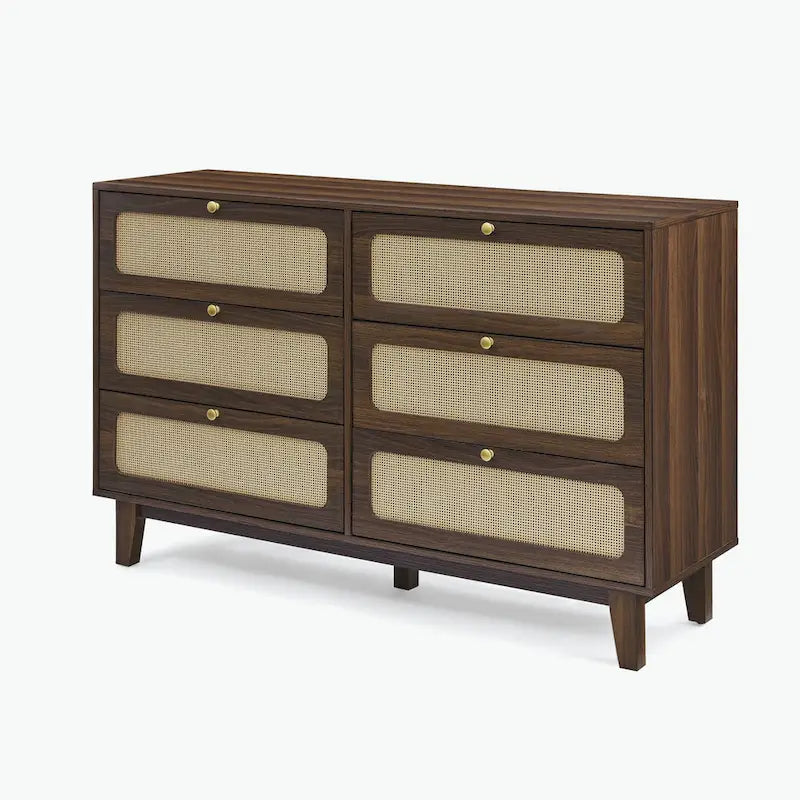Commode à 6 tiroirs — Noyer Naturel / Chêne / Noir | Assemblage à 2 personnes