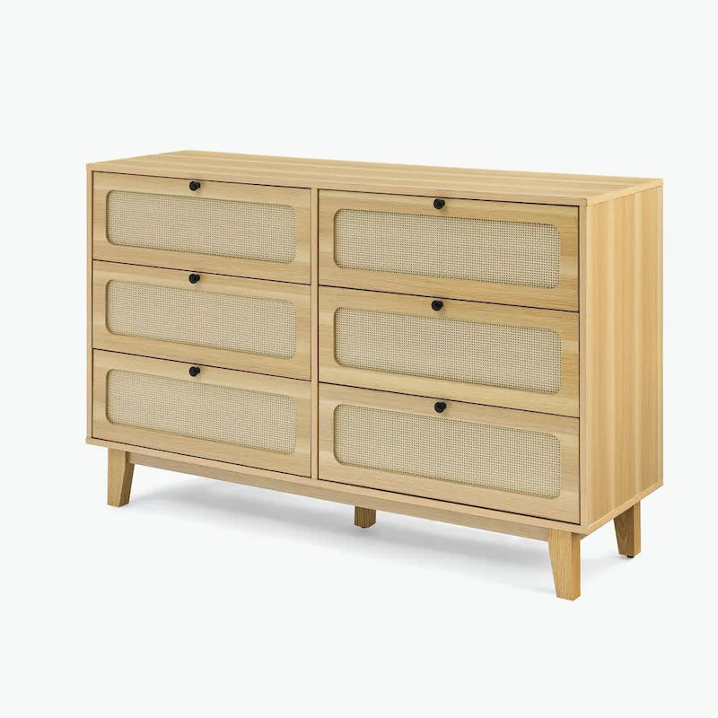 Commode à 6 tiroirs — Noyer Naturel / Chêne / Noir | Assemblage à 2 personnes