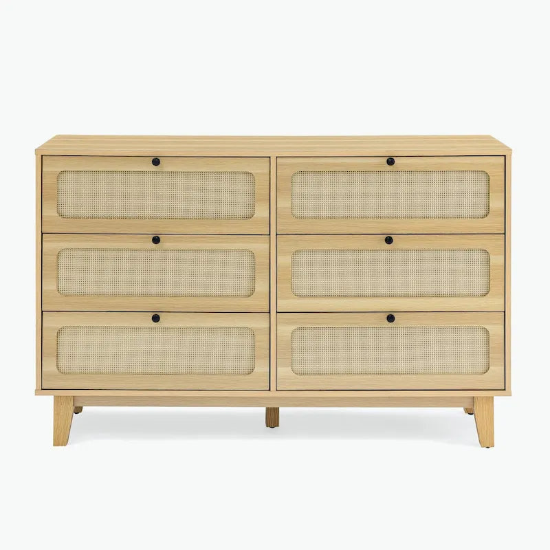Commode à 6 tiroirs — Noyer Naturel / Chêne / Noir | Assemblage à 2 personnes
