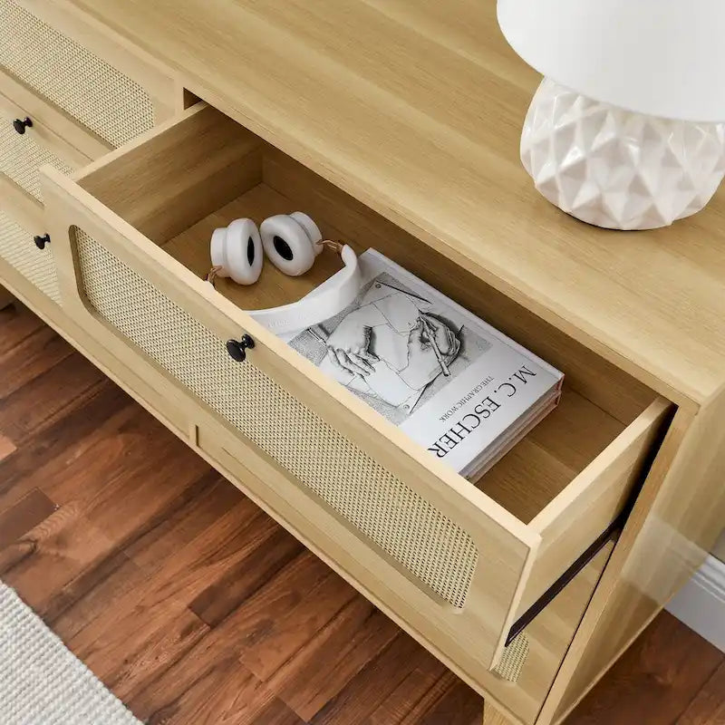 Commode à 6 tiroirs — Noyer Naturel / Chêne / Noir | Assemblage à 2 personnes