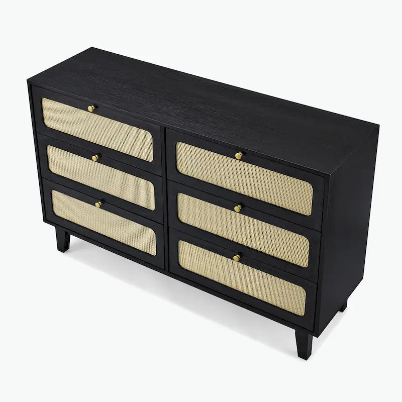 Commode à 6 tiroirs — Noyer Naturel / Chêne / Noir | Assemblage à 2 personnes