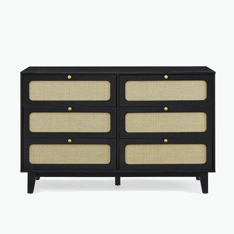 Commode à 6 tiroirs — Noyer Naturel / Chêne / Noir | Assemblage à 2 personnes